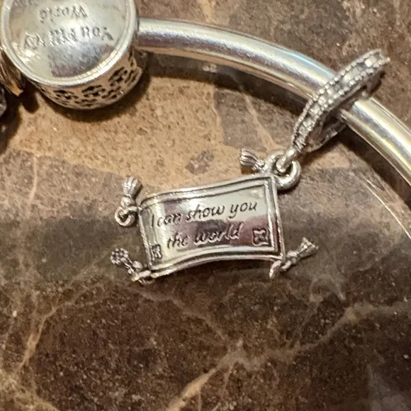 Pandora Silver Charm Bracelet with Blue and Gold Accents - Picture 8 of 13